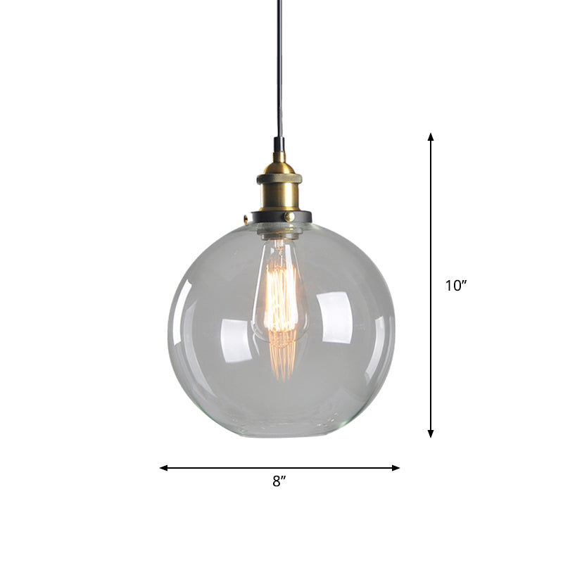 8’/10’ Dia Single Bulb Ceiling Pendant Warehouse Globe/Half-Globe Clear Glass Hanging Light