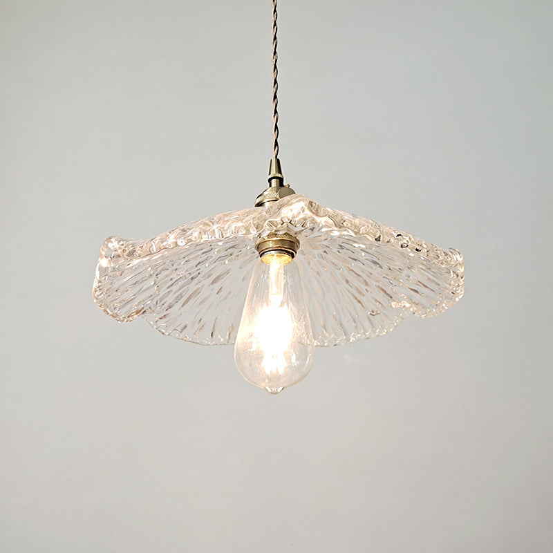 Lotus Leaf Pendant Lamp - Farmhouse Brass Clear Carved Glass Hanging Light For Dining Table