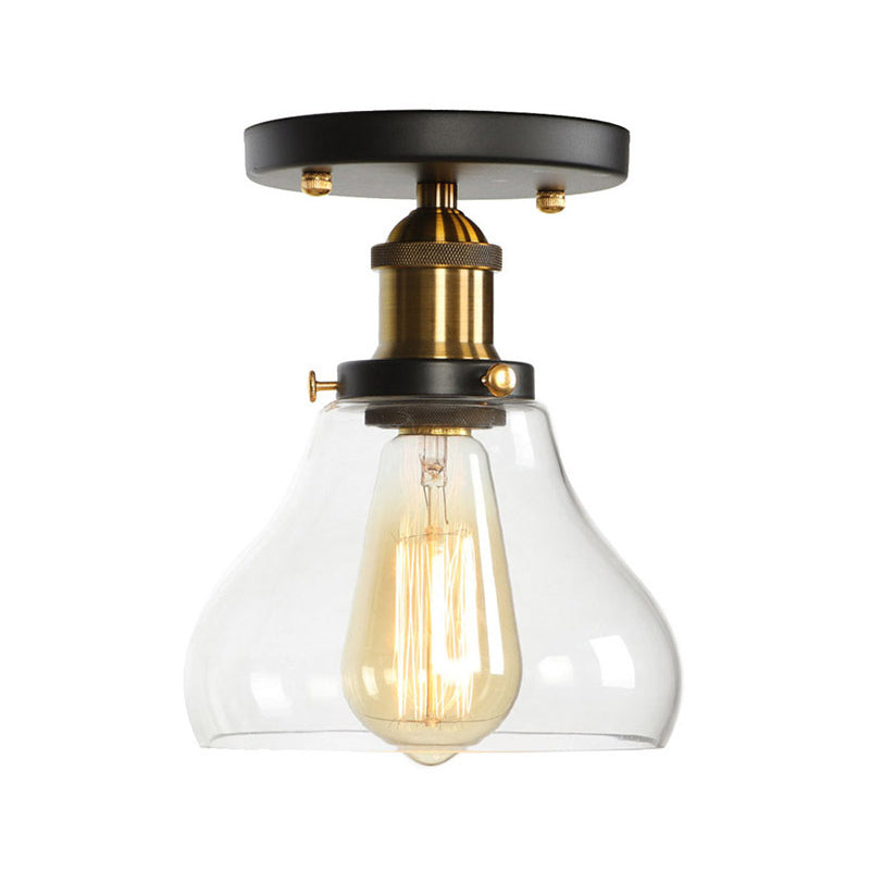 Mini Corridor Semi Flush Light Farmhouse Globe/Pear Ceiling Lamp – Clear Ribbed Glass Black &