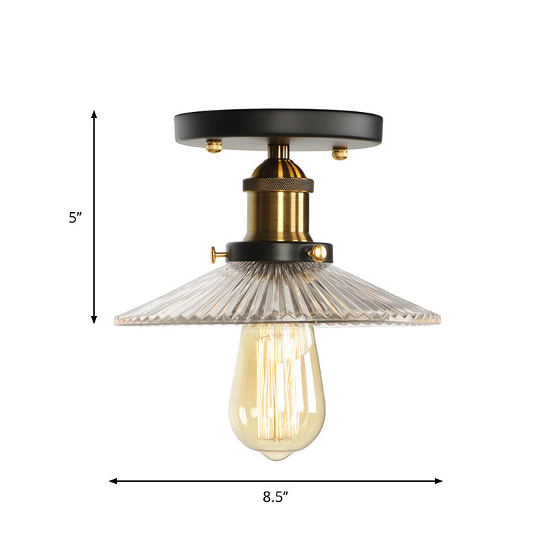 Mini Corridor Semi Flush Light Farmhouse Globe/Pear Ceiling Lamp – Clear Ribbed Glass Black &