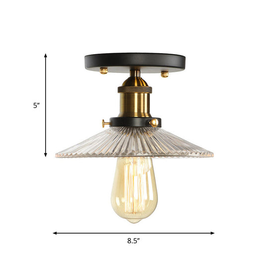 Mini Corridor Semi Flush Light Farmhouse Globe/Pear Ceiling Lamp – Clear Ribbed Glass Black &