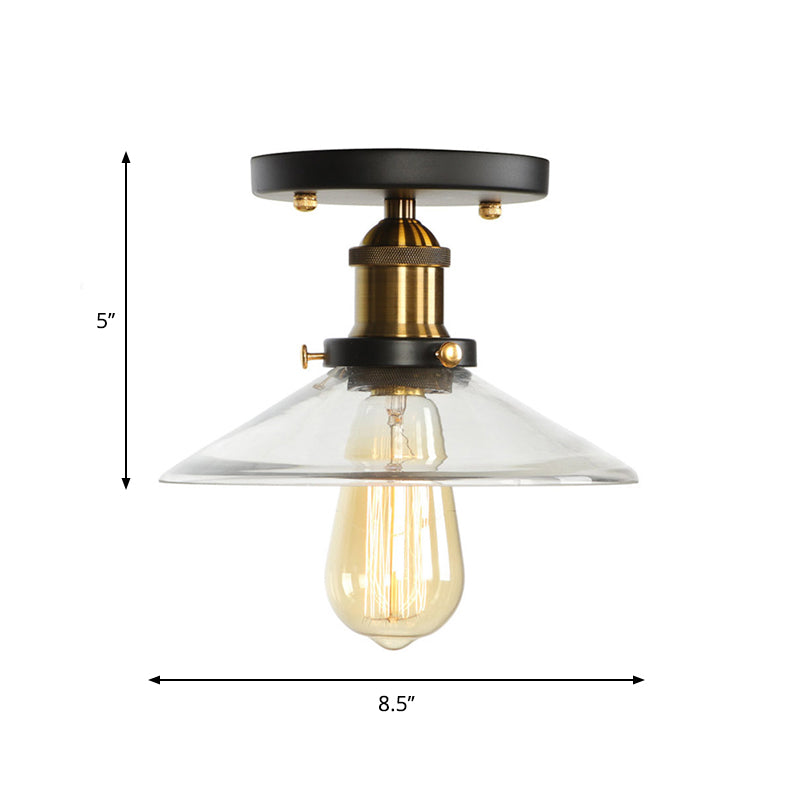 Mini Corridor Semi Flush Light Farmhouse Globe/Pear Ceiling Lamp – Clear Ribbed Glass Black &