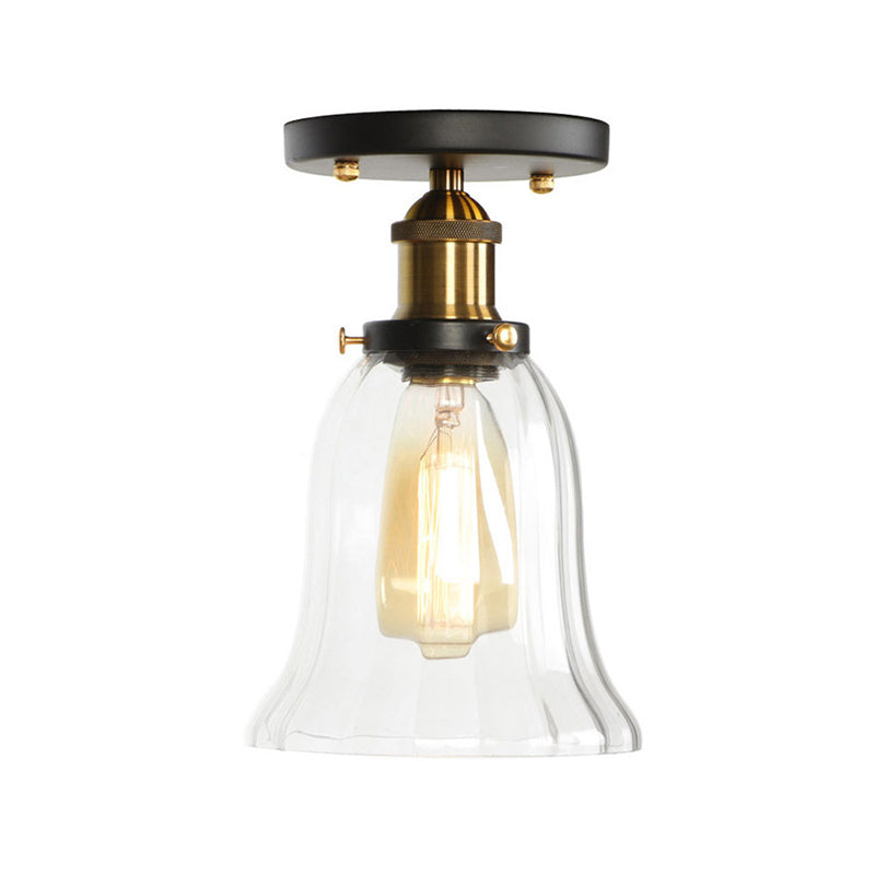 Mini Corridor Semi Flush Light Farmhouse Globe/Pear Ceiling Lamp – Clear Ribbed Glass Black &