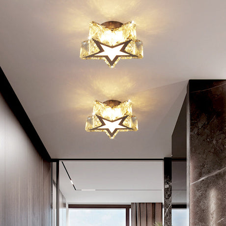 Clear Crystal Led Star Flush Mount Ceiling Light - Contemporary Design For Corridors 6.5’/10’ Width