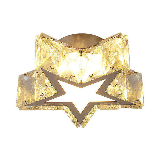 Clear Crystal Led Star Flush Mount Ceiling Light - Contemporary Design For Corridors 6.5’/10’ Width