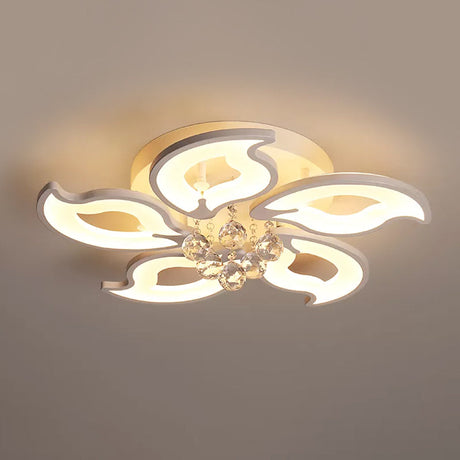 Led Flush Mount Flower Crystal Ceiling Light With Acrylic Shade - Modern & Elegant White Fixture