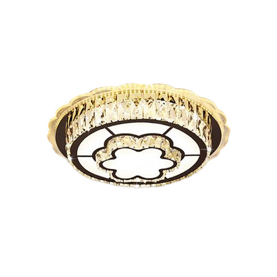 Modern Round Crystal Ceiling Lamp With Stainless - Steel Led Flush Mount Lighting And Heart/Flower