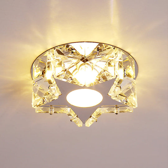 Simplicity Crystal Block Stainless - Steel Circle/Star Led Flush Mount Ceiling Light For Corridor