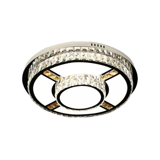 P Stainless - Steel Flushmount Light With Clear Faceted Crystal Shade - Flower/Round Design