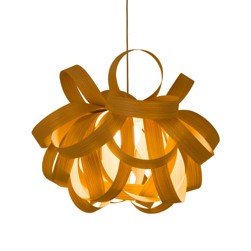 Contemporary Wooden Pendant Lamp With Twist Design - 1 Light Beige Hanging For Living Room 18/23.5