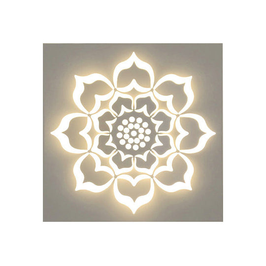 Modern Square Wall Sconce With Plant Metal Light - White For Bathroom