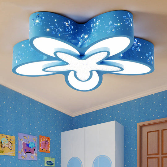 Starfish Shaped Kindergarten Ceiling Light - Acrylic Flush Mount Cartoon Fixture Blue / White