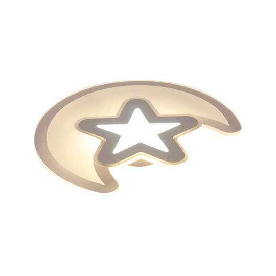Moon And Star Led Ceiling Light With Modern White Finish - Perfect For Kid’s Bedroom