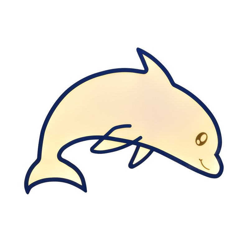 Modern Blue Dolphin Cartoon Flushmount Ceiling Light With Integrated Led & Acrylic - Flush Mount