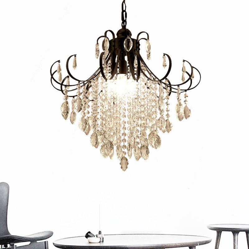 Glam Teardrop Pendant Light With Metal Curved Arm And Crystal Strands Chandelier