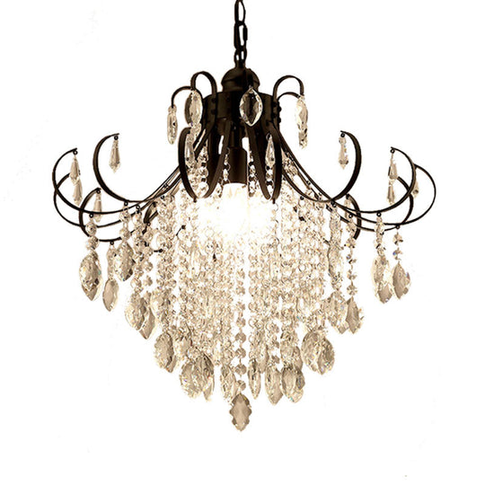 Glam Teardrop Pendant Light With Metal Curved Arm And Cascading Crystal Strands