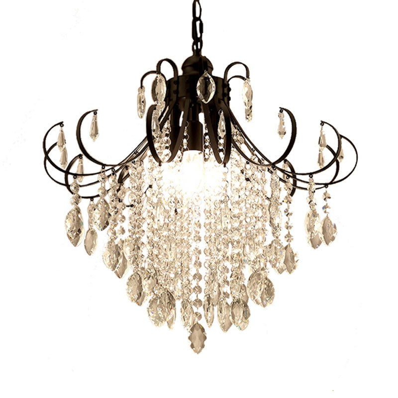Glam Teardrop Pendant Light With Metal Curved Arm And Crystal Strands Chandelier
