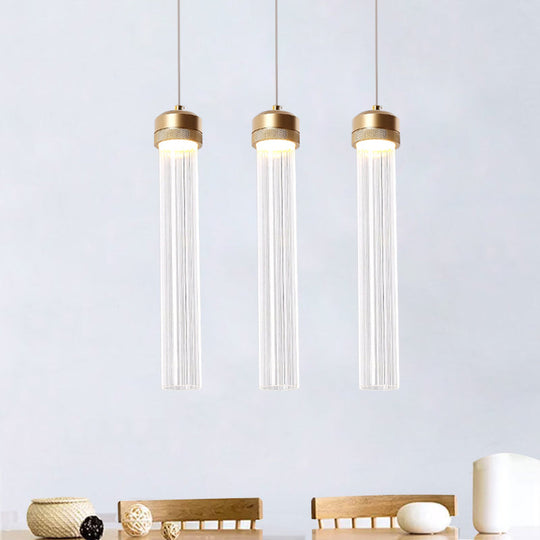 Ribbed Glass Pendant Light With Crystal Accent And Gold Finish