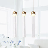 Ribbed Glass Pendant Light With Crystal Accent And Gold Finish 3 / Warm