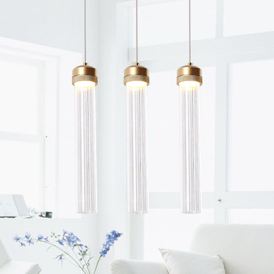 Ribbed Glass Pendant Light With Crystal Accent And Gold Finish 3 / Warm
