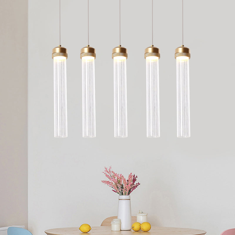 Ribbed Glass Pendant Light With Crystal Accent And Gold Finish