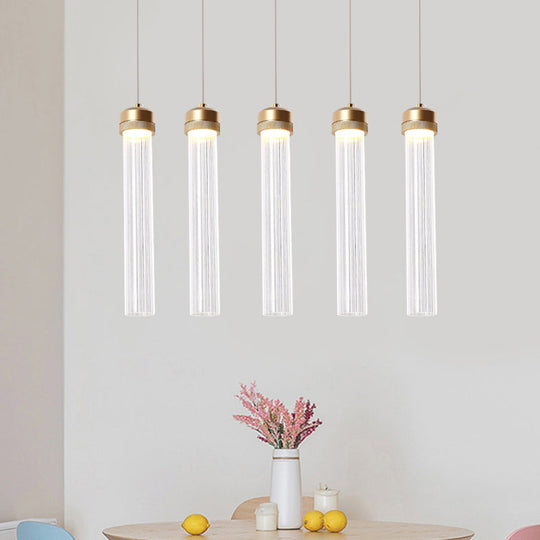 Ribbed Glass Pendant Light With Crystal Accent And Gold Finish