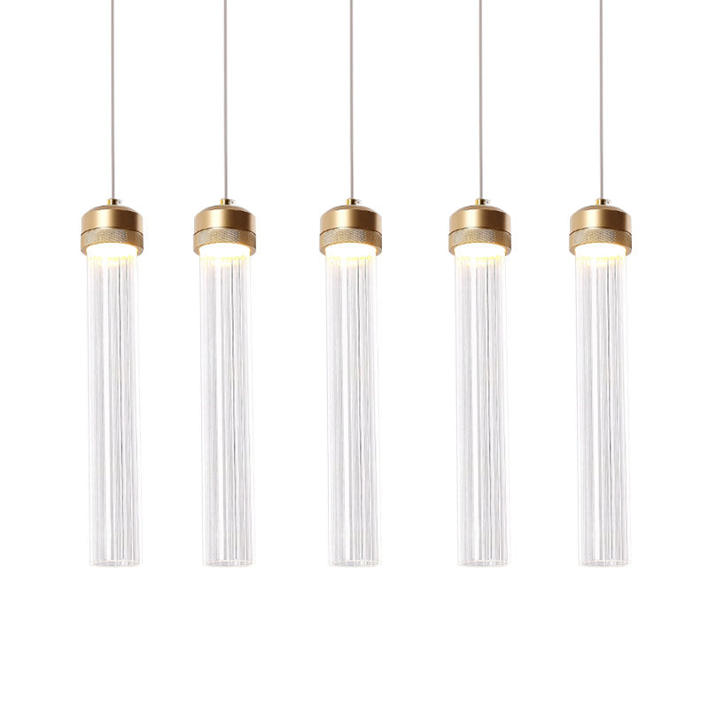 Ribbed Glass Pendant Light With Crystal Accent And Gold Finish