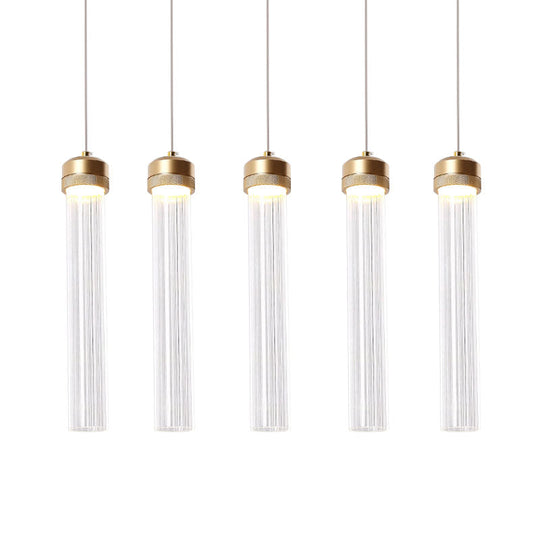 Ribbed Glass Pendant Light With Crystal Accent And Gold Finish