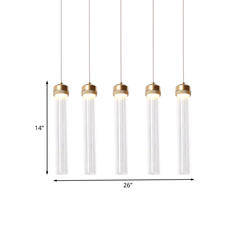 Ribbed Glass Pendant Light With Crystal Accent And Gold Finish