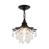 Metal Chandelier With Crystal Drop And Bare Bulb Design Black