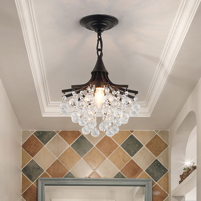 Metal Chandelier With Crystal Drop And Bare Bulb Design