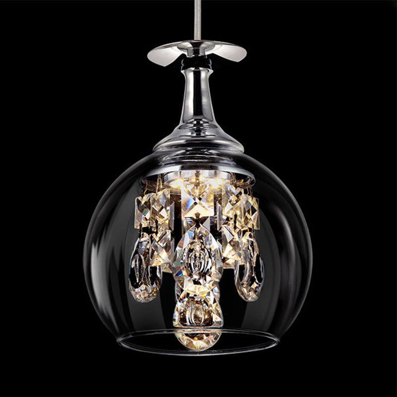 Clear Glass Dome Pendant Light With Crystal Accents - Elegant Ceiling Fixture