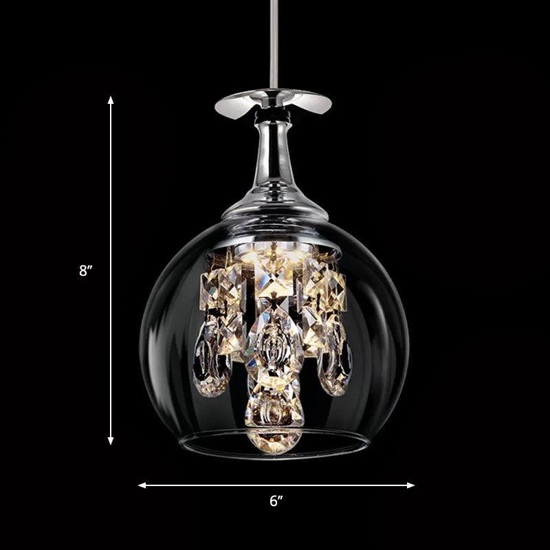 Clear Glass Dome Pendant Light With Crystal Accents - Elegant Ceiling Fixture