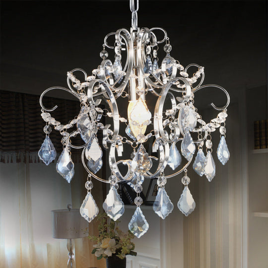 Polished Chrome Crystal Chandelier With Curved Arms