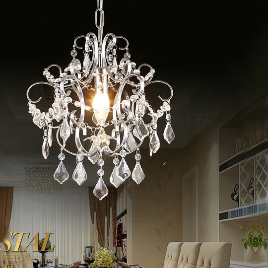 Polished Chrome Crystal Chandelier With Curved Arms