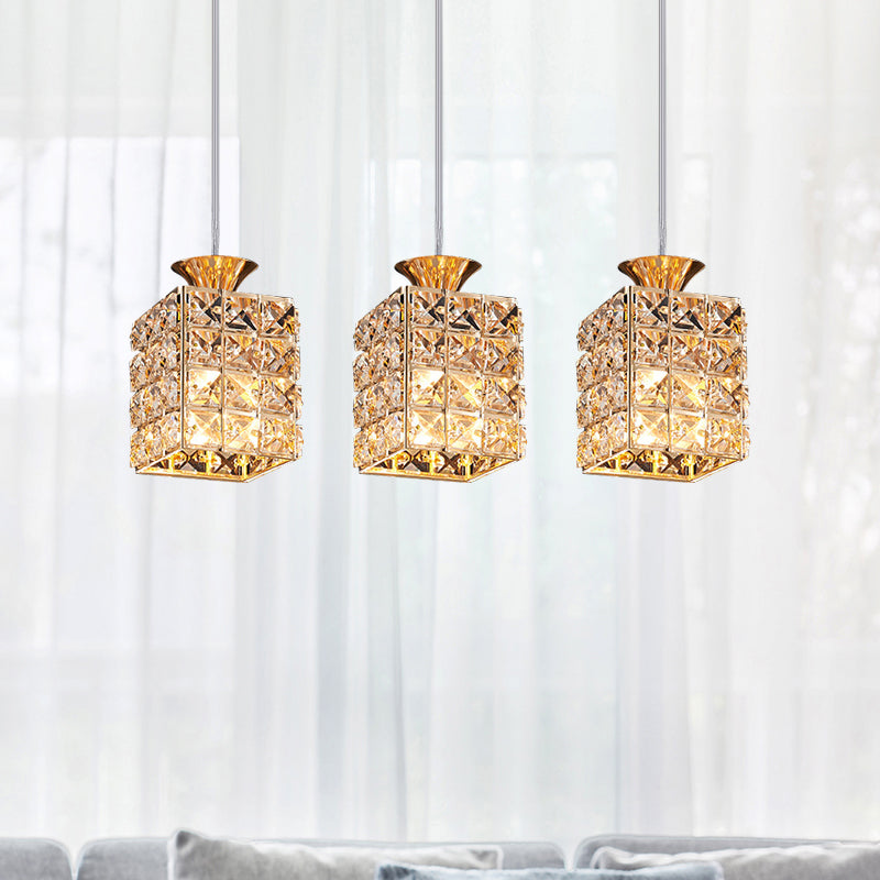 3-Light Crystal Island Pendant With Cutout Linear Design