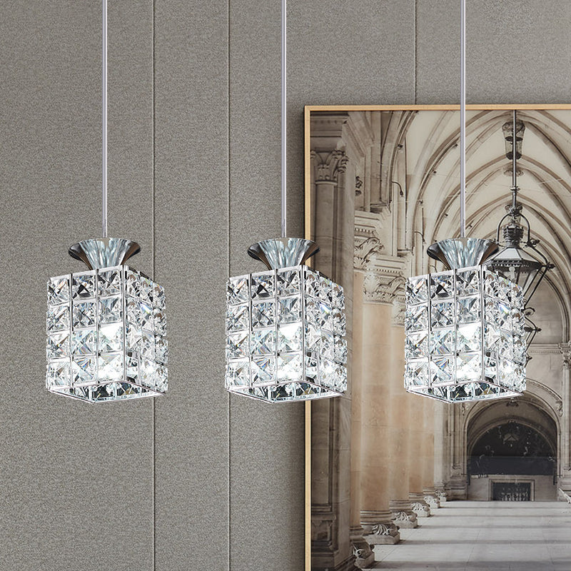 3-Light Crystal Island Pendant With Cutout Linear Design Silver