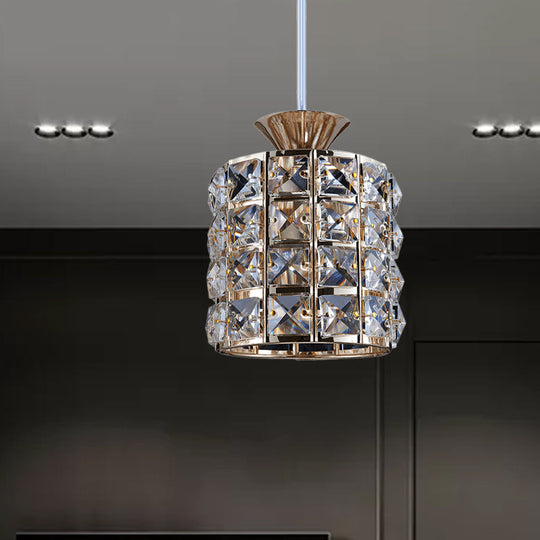 Contemporary Crystal Drum Pendant Light Set With Metal Frame - Ideal For Balcony