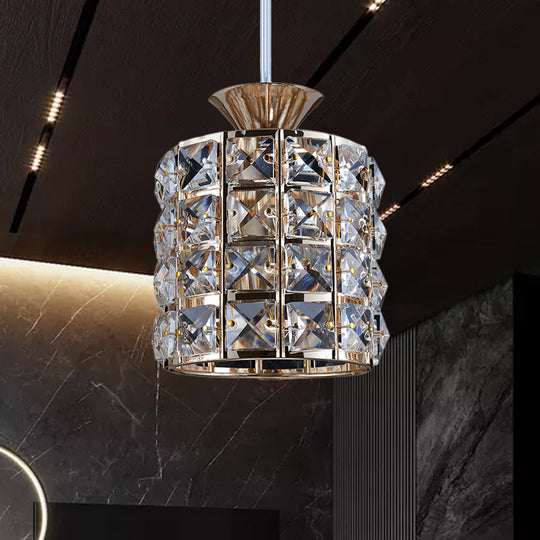 Contemporary Crystal Drum Pendant Light Set With Metal Frame - Ideal For Balcony