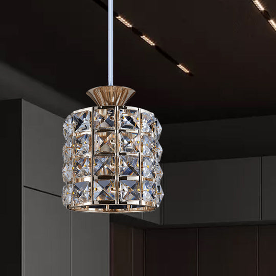 Metal Frame Crystal Drum Pendant Light For Balcony Ceiling