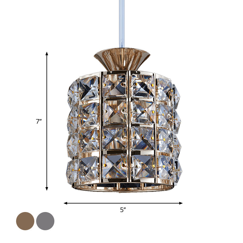 Contemporary Crystal Drum Pendant Light Set With Metal Frame - Ideal For Balcony
