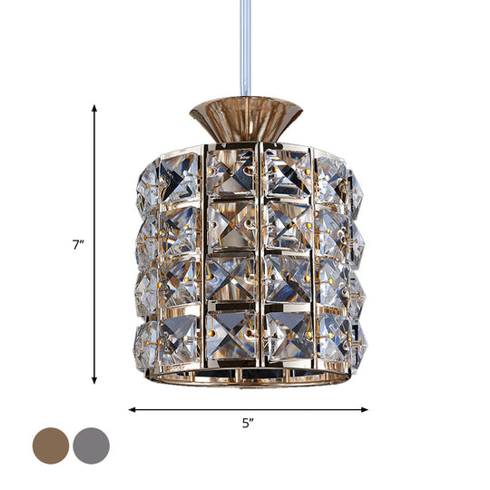 Contemporary Crystal Drum Pendant Light Set With Metal Frame - Ideal For Balcony
