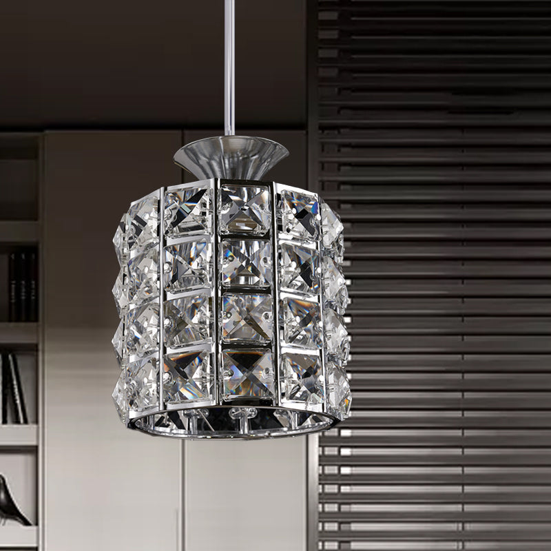 Metal Frame Crystal Drum Pendant Light For Balcony Ceiling