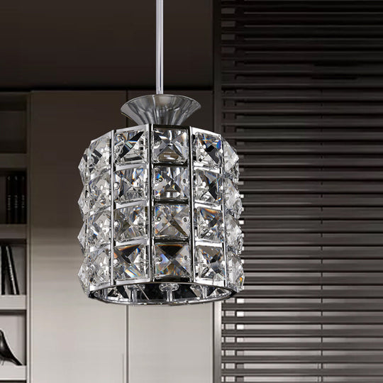 Metal Frame Crystal Drum Pendant Light For Balcony Ceiling