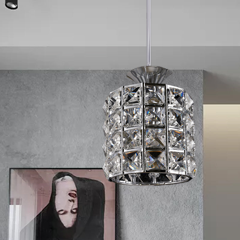 Metal Frame Crystal Drum Pendant Light For Balcony Ceiling