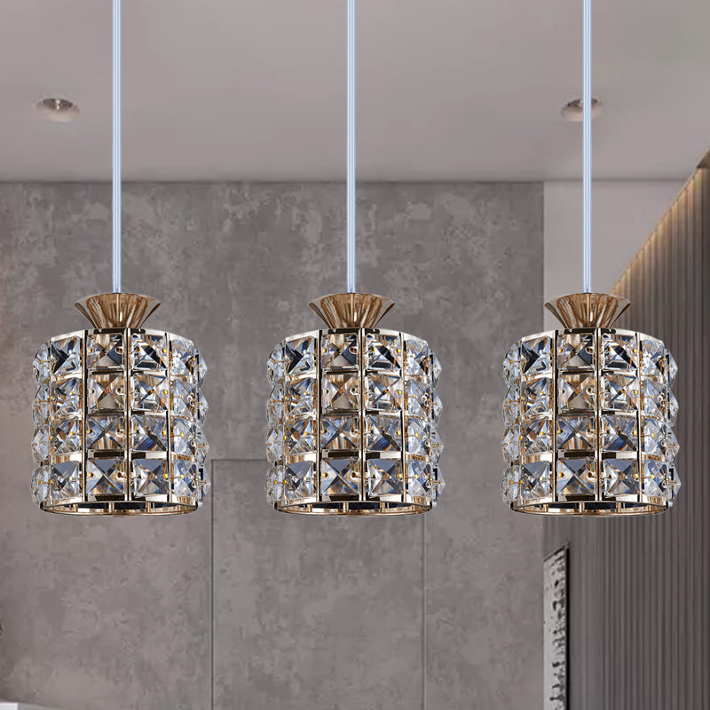 Contemporary Crystal Drum Pendant Light Set With Metal Frame - Ideal For Balcony