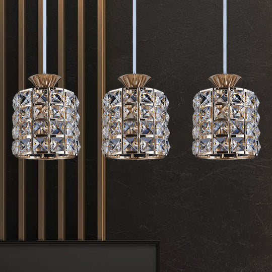 Metal Frame Crystal Drum Pendant Light For Balcony Ceiling