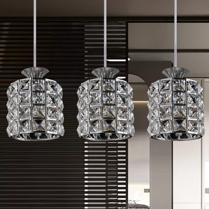 Metal Frame Crystal Drum Pendant Light For Balcony Ceiling