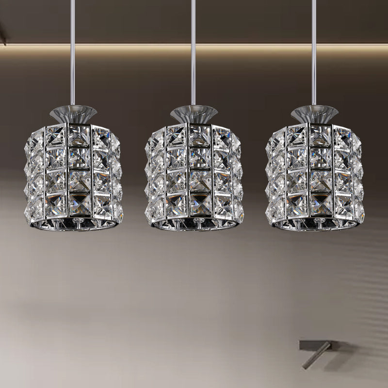 Metal Frame Crystal Drum Pendant Light For Balcony Ceiling