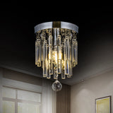 Round Chrome Crystal Bar Flush Mount Ceiling Light - Bare Bulb Flushmount